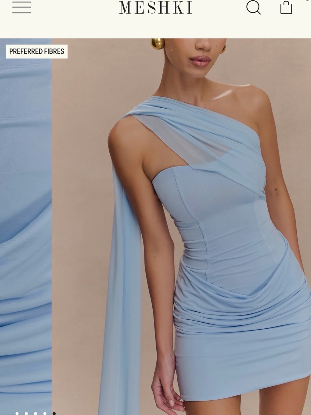 Meshki Light Blue Ruched Mini Dress - Picture 4 of 12